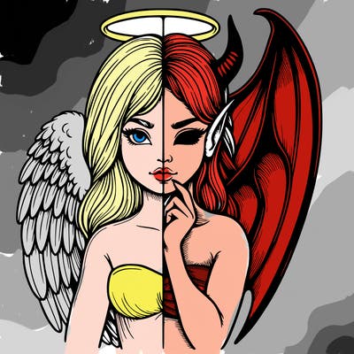 realistic angel half demon