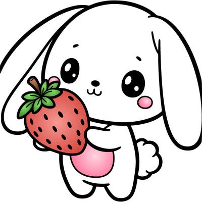 a cute bunny holding a strawberry