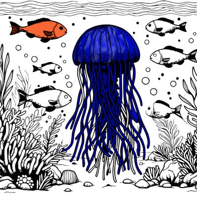 jellyfish realistic under the sea with fishes