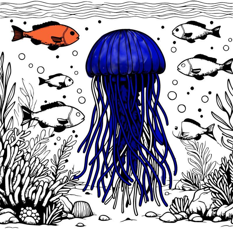 jellyfish realistic under the sea with fishes