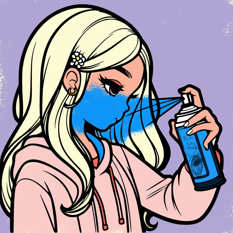 a realistic girl spray painting