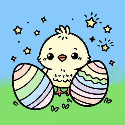 cute easter chick with eggs