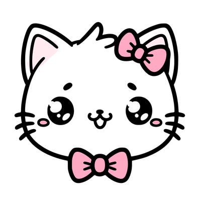 kawaii cat with a bow tie hanging from his ear