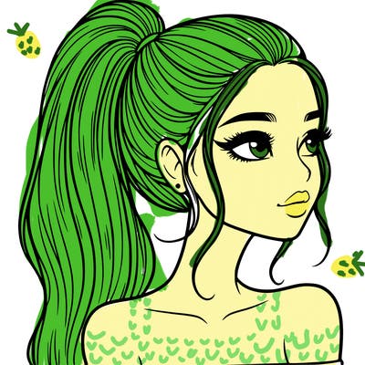 a beautiful and realistic girl with a high pony tail