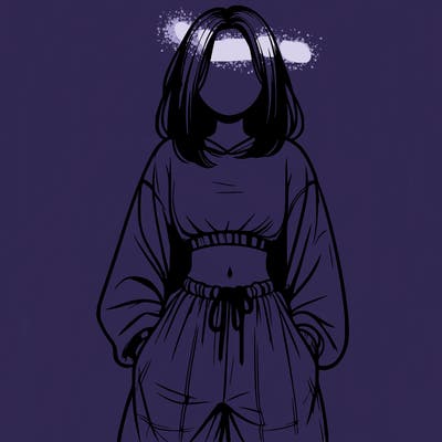 realistic girl faceless with baggy pants and a crop top