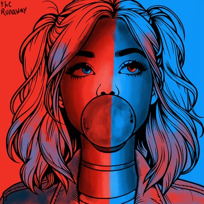 realististic girl blowing bubble -gum