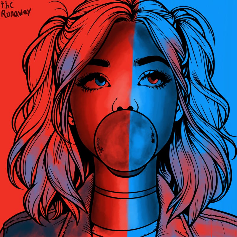 realististic girl blowing bubble -gum