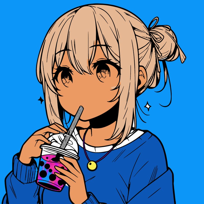 manga character drinking boba