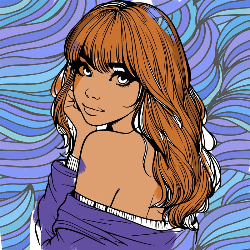 realistic girl with bangs looking over her shoulder