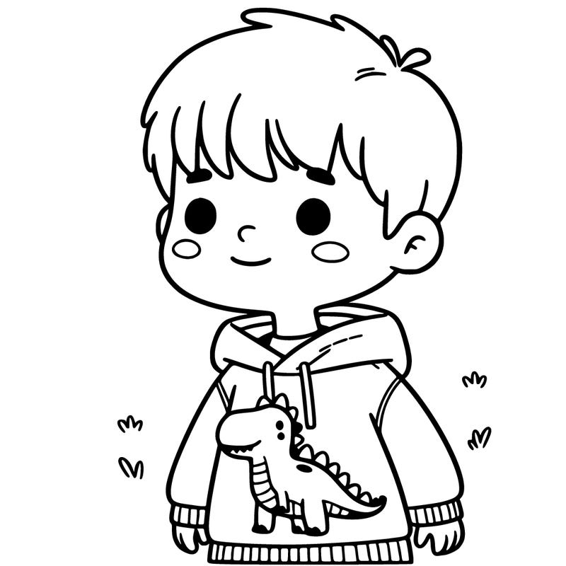 boy with dinosaur sweatshirt