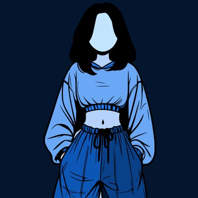 realistic girl faceless with baggy pants and a crop top