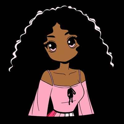 a black anime girl with long afro hair