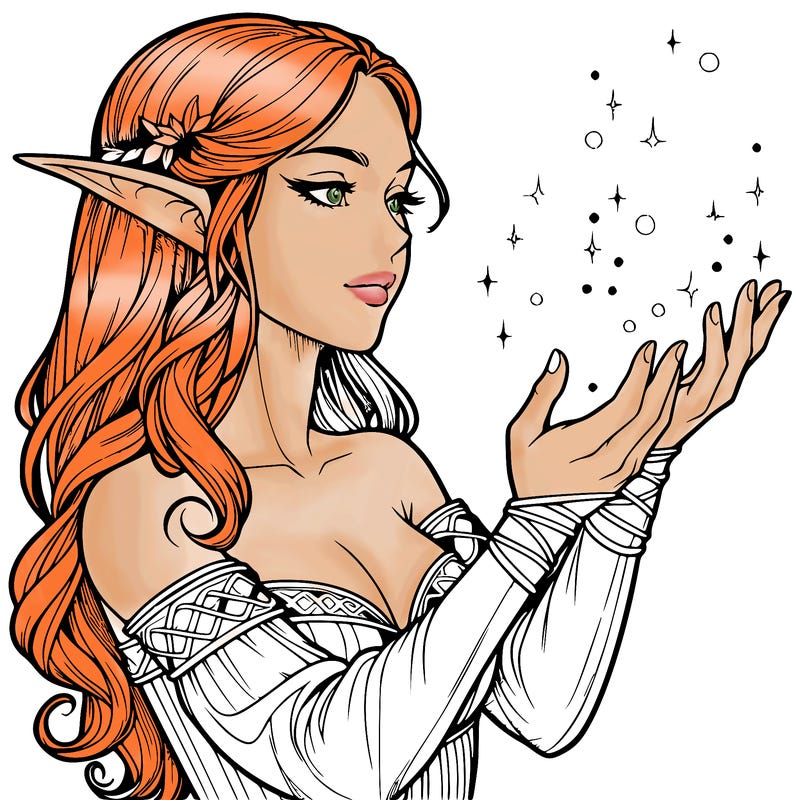 realistic elf girl doing magic
