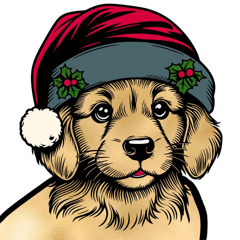 realistic dog wearing a santa hat