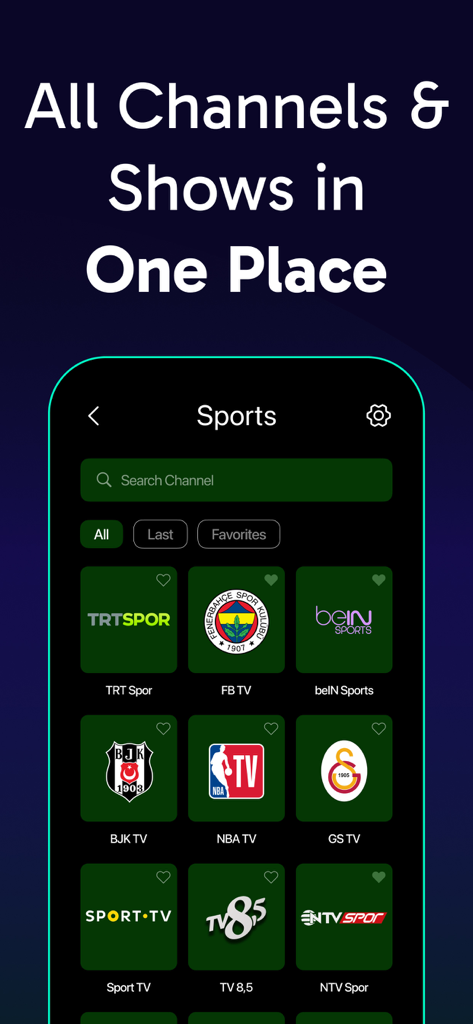 La interfaz de la aplicación IPTV Smarters Player Lite muestra una cuadrícula de varios canales deportivos en vivo