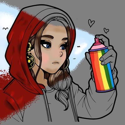 a realistic girl, spray painting