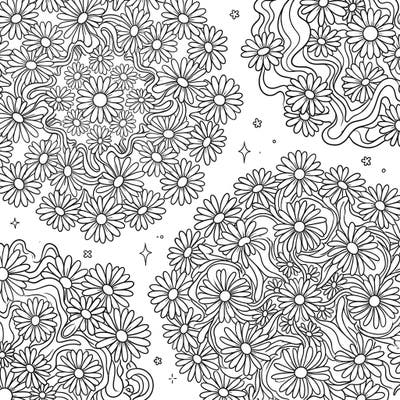 Experience a truly unique coloring journey with this mesmerizing psychedelic daisy mandala. Its intricate floral patterns and swirling lines offer a captivating blend of nature and artistic expression, perfect for unwinding.