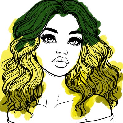 realistic girl with wavy hair and lips