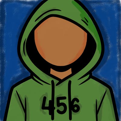 a person with non face waering a hoodie with a 456 symbol