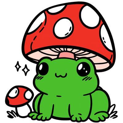 a cute frog with a mushroom hat