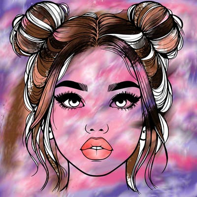 realistic girl with two buns on her hair and lips