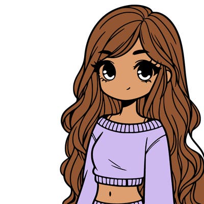 girl with long hair and a crop top with a sweater