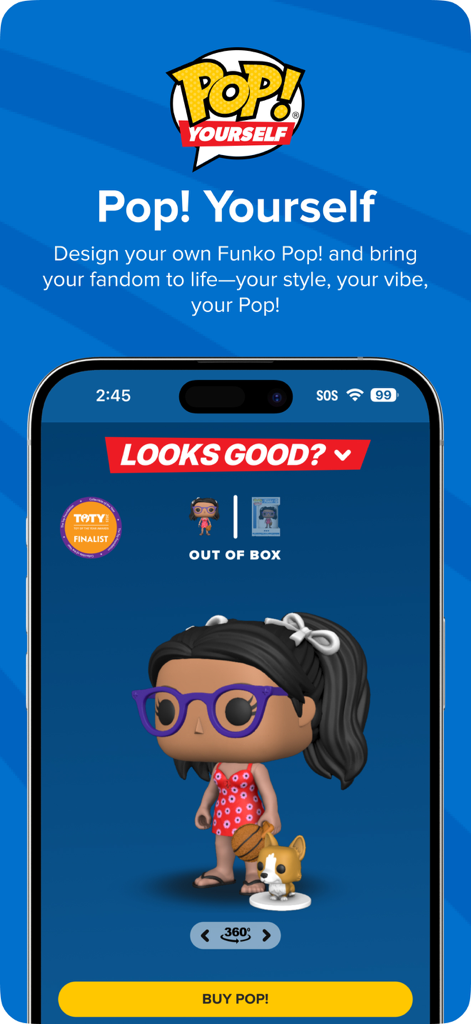 Funko - Funko app Pop Yourself feature screen showing a personalized collectible figure and a Buy Pop button