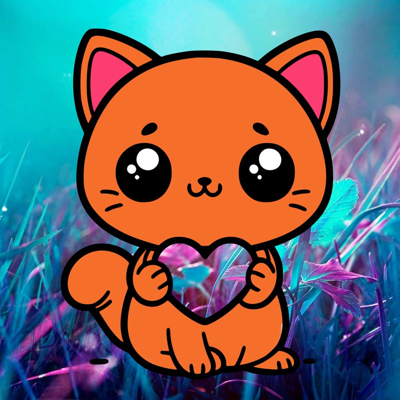 kitty holding a heart