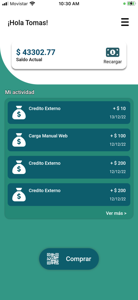 Vending Control - Vending Control app dashboard showing account balance and transaction history