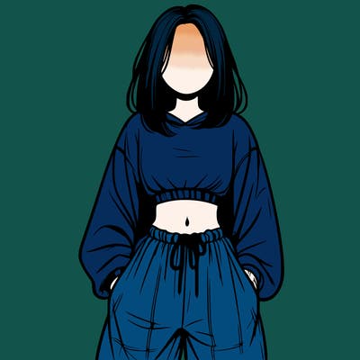 realistic girl faceless with baggy pants and a crop top