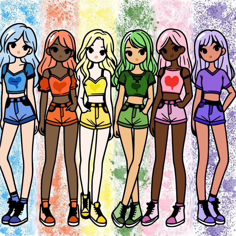 a group of girls wearing crop tops and shorts