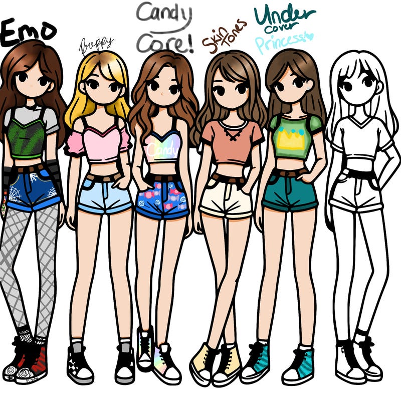 a group of girls wearing crop tops and shorts