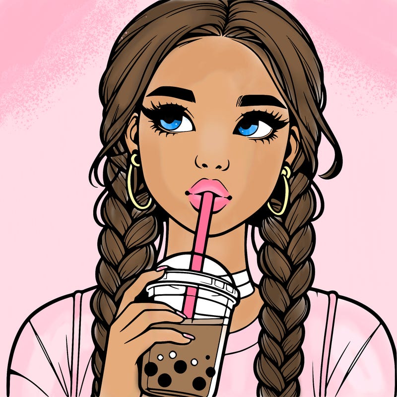 realistic girl with braided hair drinking boba