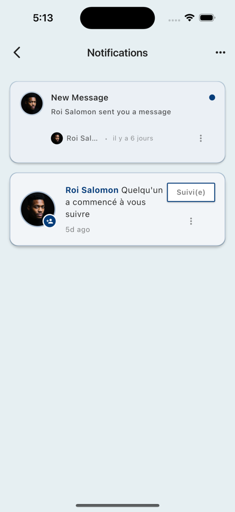 AppartMart app notification screen displaying new messages and follower activity