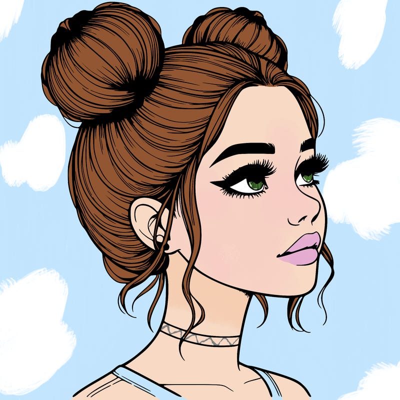 realistic girl with buns on the top of her head