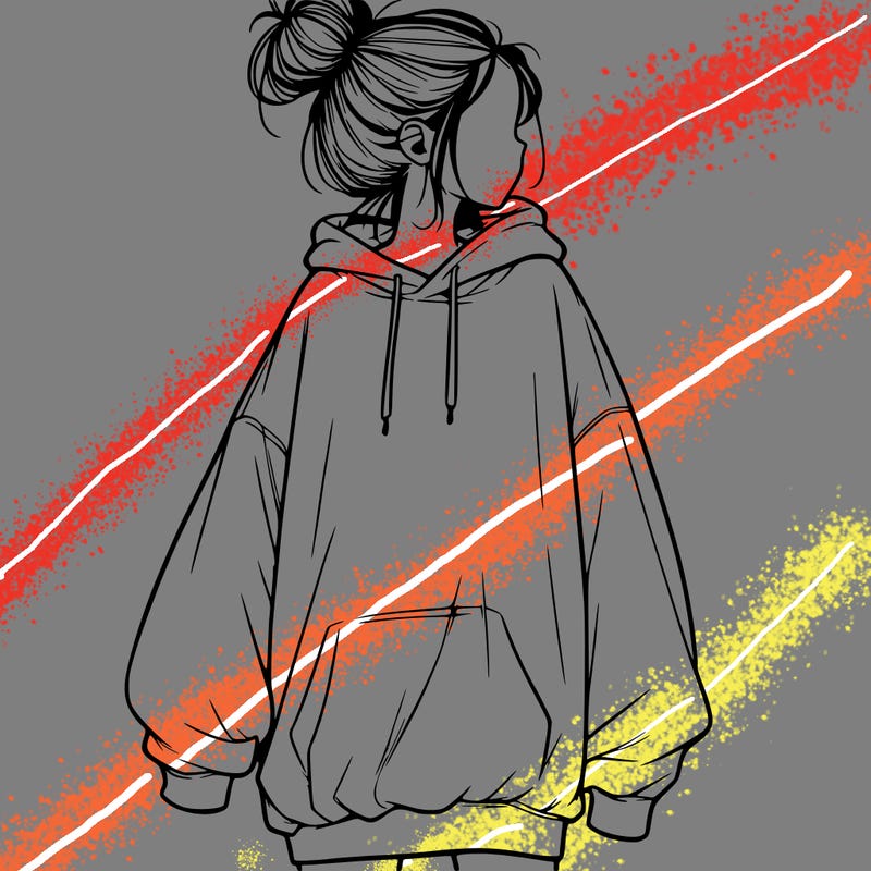 realistic girl with a oversized sweatshirt on and a bun