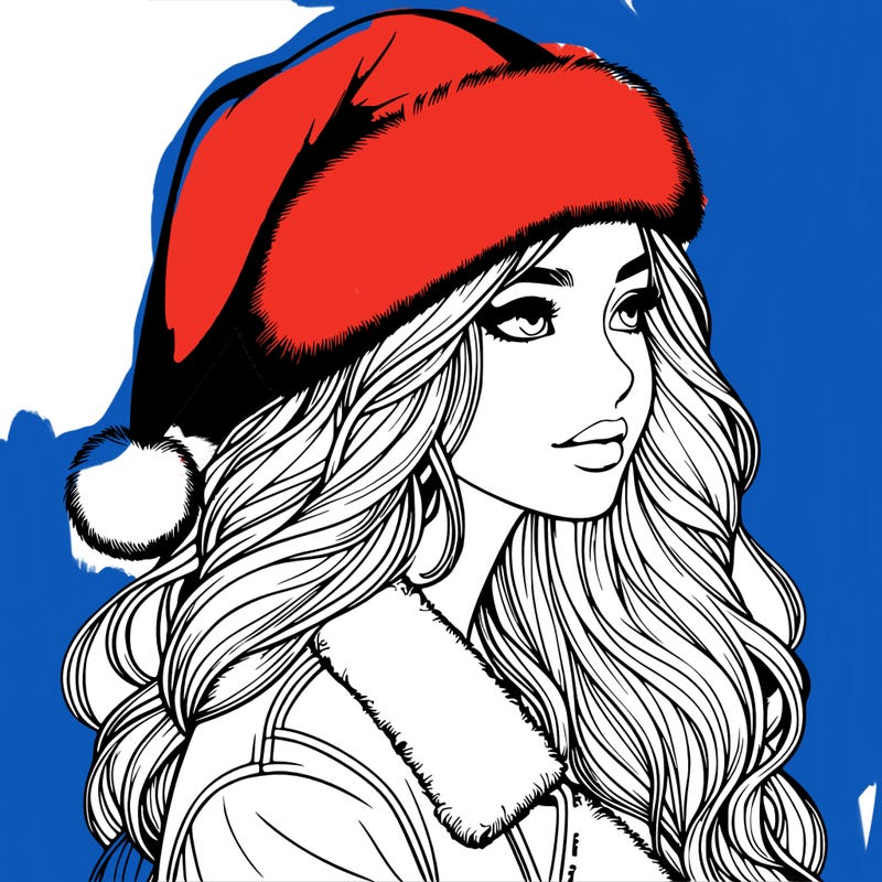 realistic girl in santa hat
