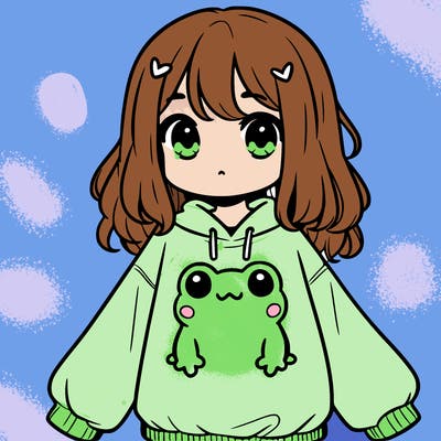 girl wearing frogging sweatshirt