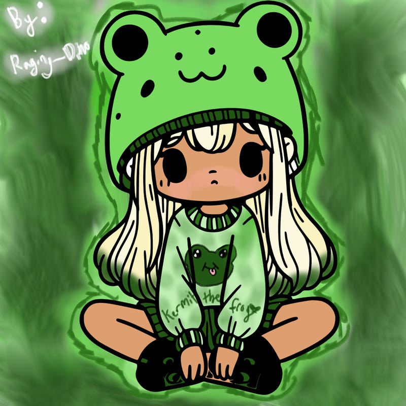 a girl wearing a frog hat and some frog socks