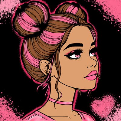 realistic girl with buns on the top of her head