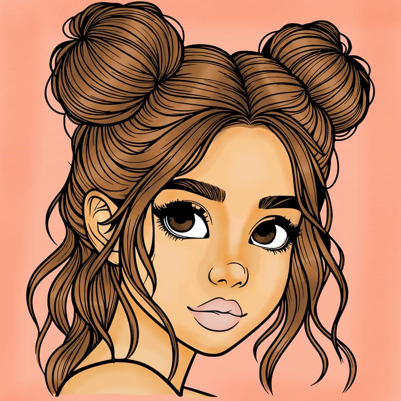 realistic girl with hair buns on her head