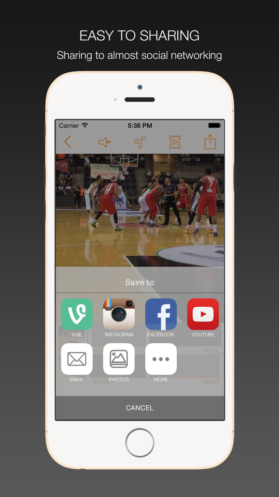 Add Music To Clips - Edited Music Videos - Interfaz para compartir vídeos editados en plataformas de redes sociales como Instagram y Facebook