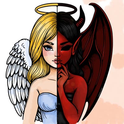 realistic angel half demon