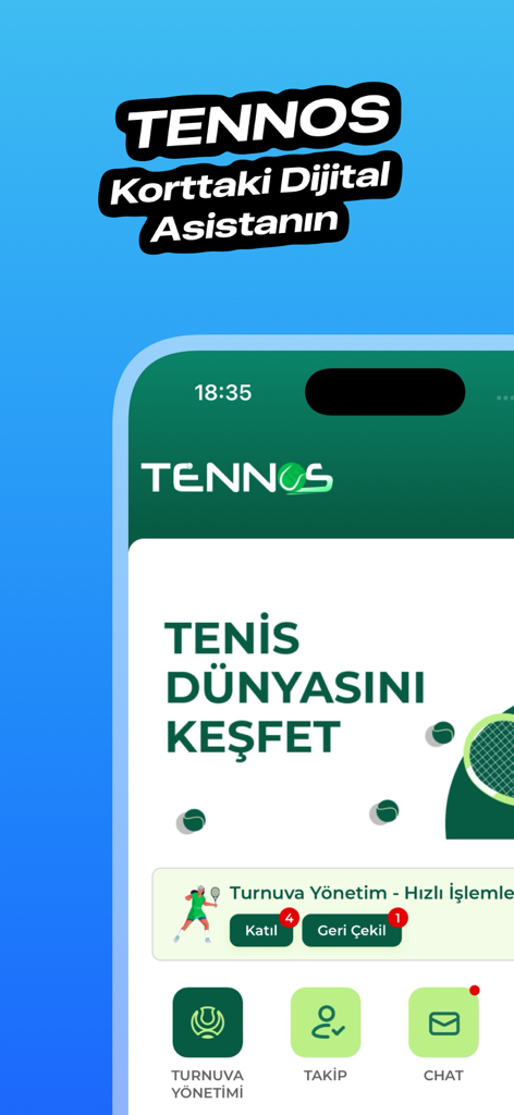 Tennos - Interface de l'application mobile Tennos montrant la gestion de tournois de tennis et les fonctionnalités sociales des joueurs