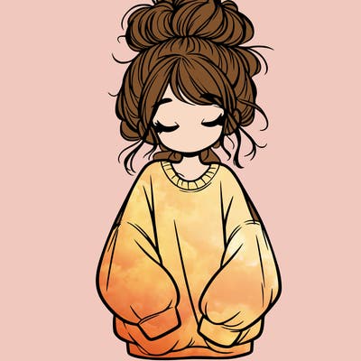 girl with baggy sweatshirt and messy bun
