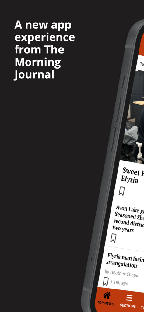 The Morning Journal - The Morning Journal news app on a smartphone showing local Lorain County news articles.