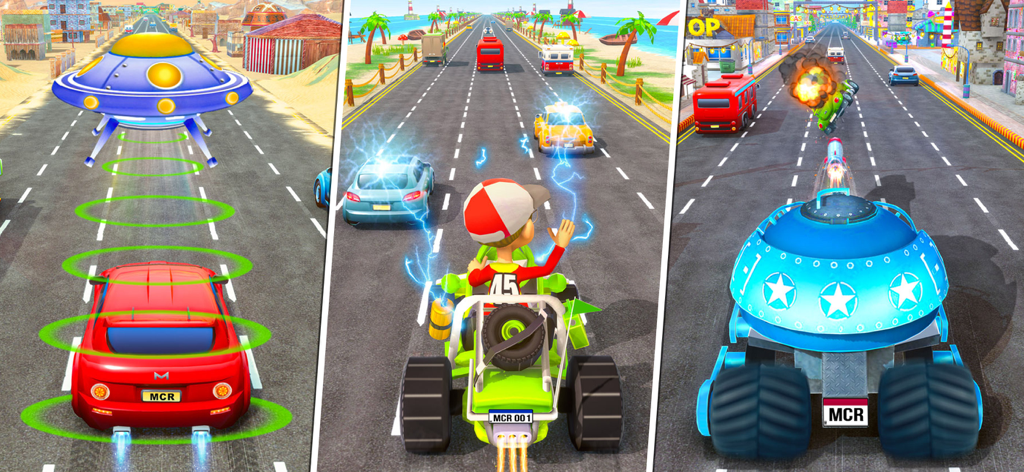 Mini Car Racing Game Legends - Escenas de carreras arcade con transformación de nave espacial y combate de tanques