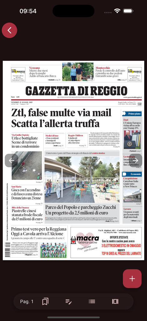 La Gazzetta di Reggio - Portada del periódico La Gazzetta di Reggio en la aplicación móvil.