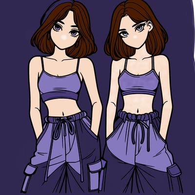 two girls with crop top with baggy pants