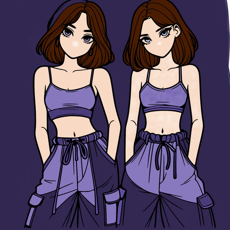 two girls with crop top with baggy pants